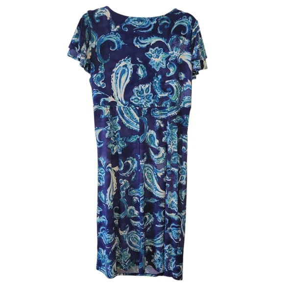 Lauren‎ by RL Blue Floral Jersey Knit Ruched Dress Size 16W - Picture 2 of 3